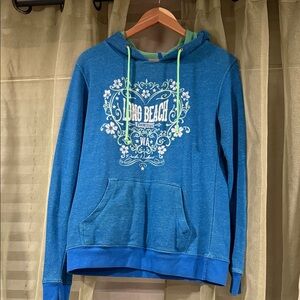 Long Beach Graphic Blue Hooded Pullover Sweatshirt